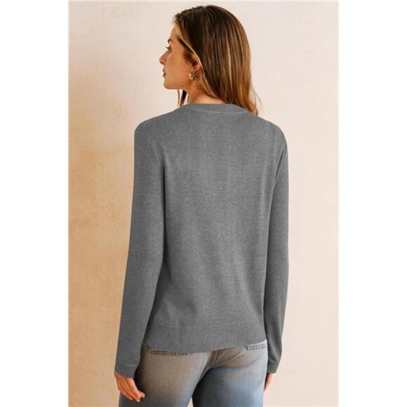Women's Wool Blended Cardigan Sweaters Lightweight Grey - Picture 5 of 6